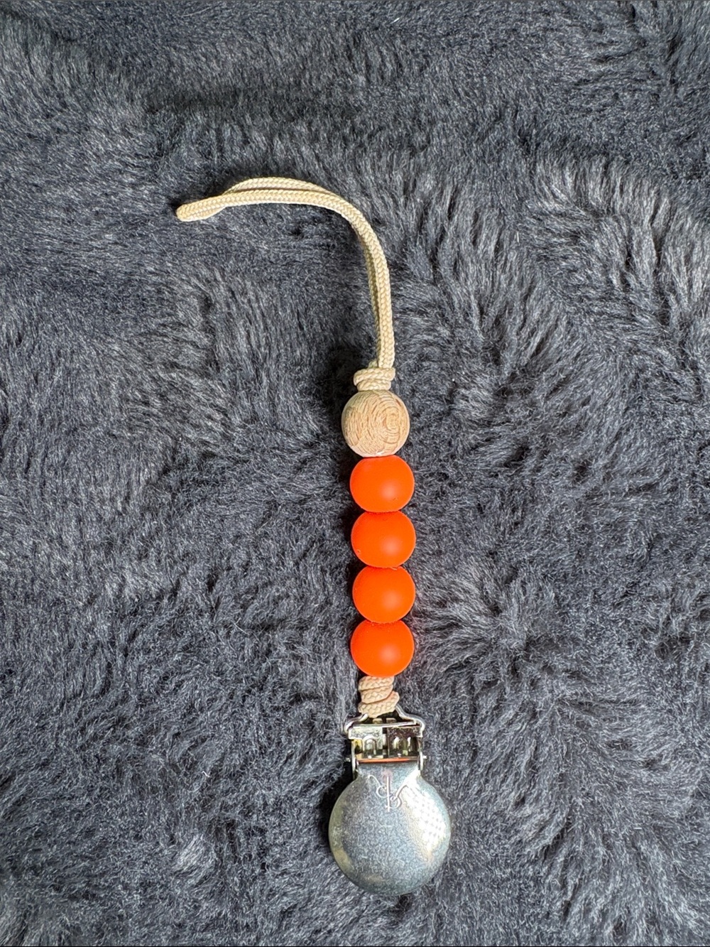 Orange Beaded Pacifier/Clip Holder with Natural Cord - Unbranded